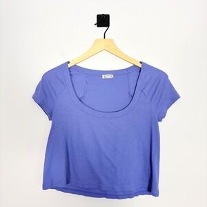 Intimately Free People Ribbed Baby Tee‎ Cropped Short Sleeve Top Blue XS Casual